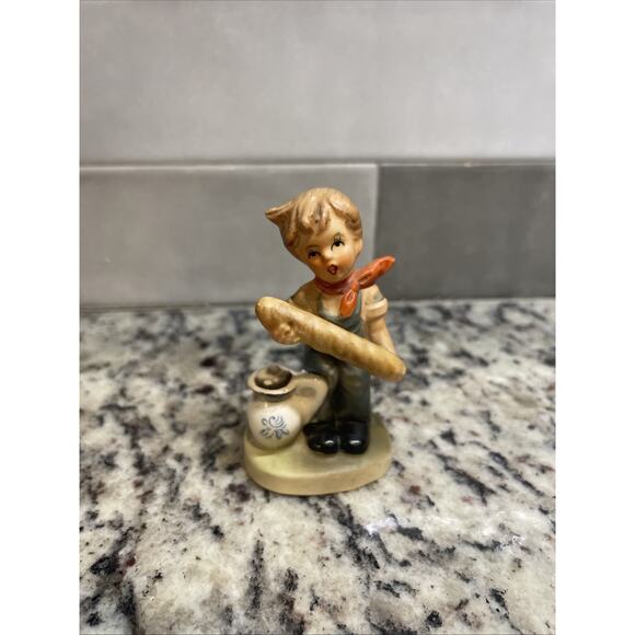 Vintage Hummel Like Royal Crown Glazed Ceramic Boy Holding Bread Figurine - Picture 1 of 7